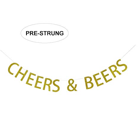 CHEERS & BEERS Banner Gold Glitter Garland Sign - Birthday Party Decorations - Wedding, Bachelorette, Bridal Shower, Engagement Party Decor