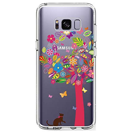 Samsung Galaxy S8 Plus Case, SwiftBox Clear Case with Design for Samsung Galaxy S8 Plus (Cat and Magenta Tree)