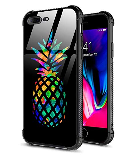 iPhone 7 Case,iPhone 8 Pineapple Case,Slim Fit Tempered Glass Back Soft Silicone TPU Shock Absorption Bumper Protective Case Compatible for iPhone 7 8 (4.7 inch) Colour Pineapple