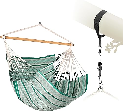 LA SIESTA® - XL King Habana Cotton Hammock Chair & TreeMount - Hanging Hammock Chair w/Suspension Kit for Trees Beams & Posts - Indoor Outdoor Swing Hanging Chair for Bedroom Patio Balcony - Agave