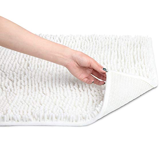 Bathroom Floor Mat, No Slip Microfiber Shag Bathroom Rugs, Extra Soft and Absorbent Shower Mat, Machine Wash/Dry, Perfect for Shower, and Bath Room, 2032-inches (White)
