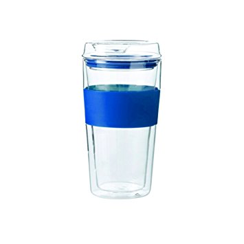 Double Wall Insulated To Go Cup With Glass Lid - 10oz Tumbler Made from Borosilicate Glass - For Hot and Cold Beverages By LaniDesigns (Blue, Glass Lid)