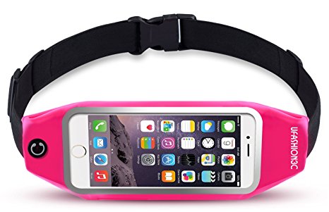 uFashion3C Running Belt Waist Pack with Zipper for iPhone 7, 7 Plus, 6S, 6S Plus, 6, 6 Plus, Galaxy S5, S6, S7, Edge, Note 3, 4, 5, 7, LG G3, G4, G5 with OtterBox/ LifeProof Waterproof Case - 9 Colors