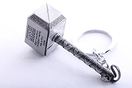 Angelia High Quality Marvel Thor Hammer Pewter Key Ring Office Supply Product (Silver)