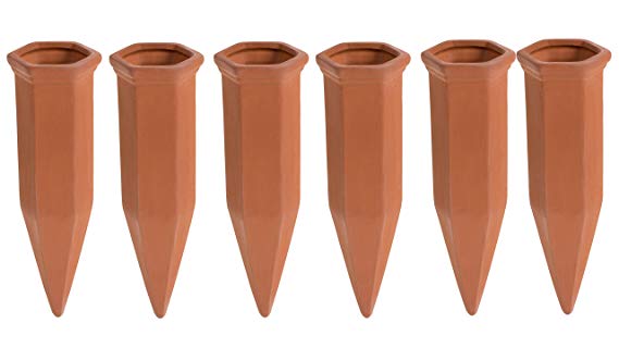 Juvale Self Watering Spikes - 6-Pack Terracotta Plant Watering Stakes, Automatic Slow Release Water Drippers for Indoor Outdoor Garden, Vacation Irrigation Device, Brown, 6.9 Inches Tall