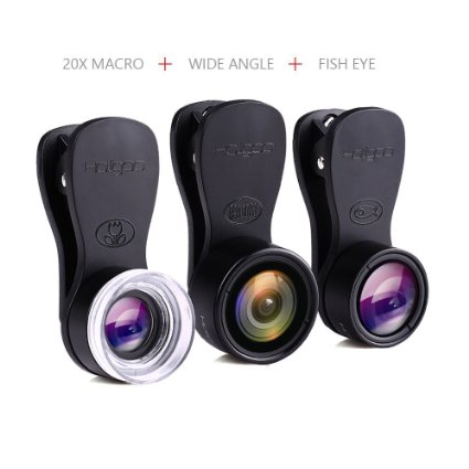Holigoo Premium Clip-on Lens Kit for iPhone 6s/6s Plus, and Samsung Galaxy S7/S7Edge, Wide-Angle Lens 0.36x   Fisheye 180 °   Macro 20x
