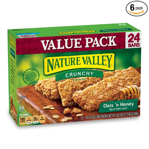 Nature Valley Granola Bars, Crunchy, Oats and Honey, 12 Pouches - 1.5 oz, 2-Bars Per Pouch (Pack of 6)