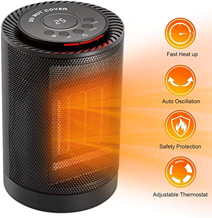 COMLIFE Ceramic Space Heater, 1200W Portable Electric Heater Fan with Adjustable Thermostat, ETL Listed Indoor Personal Heater with Auto Oscillation,Tip-Over&Overheat Protection for Office Home Dorm