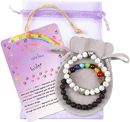 AMODAI Pet Memorial Bracelet Gifts for Pet Lost,Cat Dog Memorial with Rainbow Bridge Poem Card Remembrance in Memory of Cat Dog Sympathy Gifts(White)
