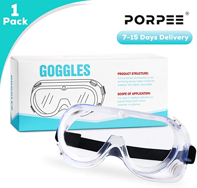 Protective Safety Goggles, PORPEE Safety Laboratory Glasses Anti-Fog, Anti-Splash, Anti-Scratch, Eye Full Protection Chemical Eyewear for Home, Medical, Lab, Workplace (GTQ5601-1pack)