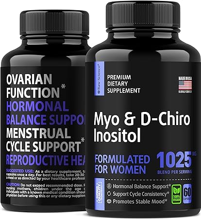 Myo & D-Chiro Inositol - Hormone Balance & Ovarian Support: Fertility Supplements for Women, PCOS, Preconception Vitamins - Myo-Inositol & D-Chiro Inositol, Vitamin B8, Inositol 1000mg - 60 Capsules