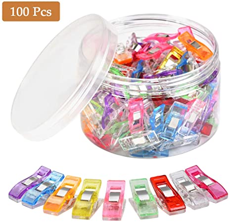 TIMESETL 100 PCS Sewing Clips, Multipurpose Quilting Clips Wonder Clips Binder Clips for Quilting, Crafting, Knitting, Crocheting, 2.7 * 1 * 1.5 cm, Assorted Colors