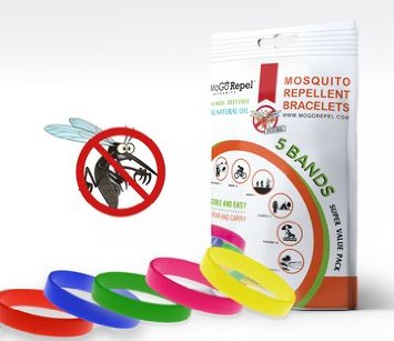 MoGo Repel Mosquito Repellent Bracelets (5 PACK) - 100% All Natural Citronella Oil - Non-Toxic - DEET FREE - Kid Safe Bracelet - Zika Virus Repellent - Waterproof - 240+ Hours of Bug Protection