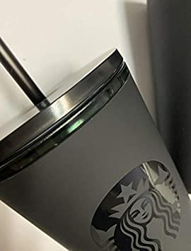 2021 Starbucks Matte Black Acrylic Cold Cup with Emerald Logo & Rim, 16oz with Straw