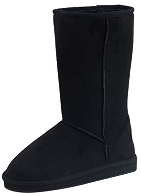 Womens Boots Mid Calf 12" Australian Classic Tall Faux Sheepskin Fur 4 Colors,8.5 B(M) US,Black HS001