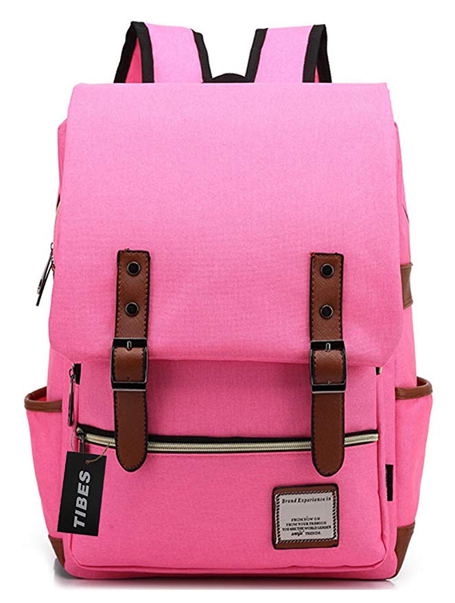 Tibes Cool Style Daypack School Backpack Oxford Fabric Backpack for High School/College Student Rose Pink