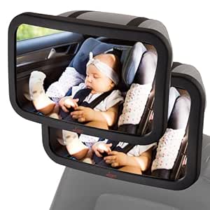 Lusso Gear Baby Backseat Mirror for Car. Largest and Most Stable Mirror with Premium Matte Finish, Crystal Clear View of Infant in Rear Facing Car Seat - Secure and Shatterproof (Black Twin Pack)