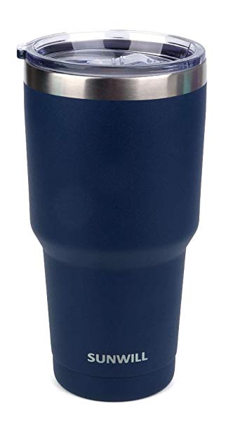 SUNWILL 30oz Tumbler with Lid, Stainless Steel Vacuum Insulated Double Wall Travel Tumbler, Durable Insulated Coffee Mug, Powder Coated Navy, Thermal Cup with Splash Proof Sliding Lid