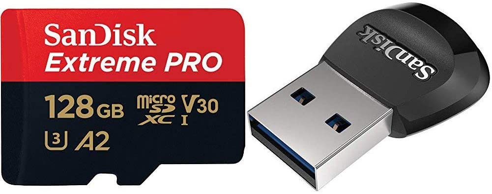 SanDisk microSD Extreme Pro 128 GB and microSD Reader/Writer UHS-I with USB 3.0 Reader