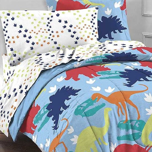 Dream Factory Dinosaur Comforter Set, Toddler, Blue/Green/Multicolor/Orange/Red/White