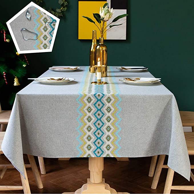 TEWENE Table Cloth, Waterproof Tablecloth Wrinkle Free Spill-Proof Cotton Linen Rectangle Tablecloth Wipeable Tableclothes for Dining Party (Rectangle/Oblong, 55''x120'',10-12 Seats, Grey)