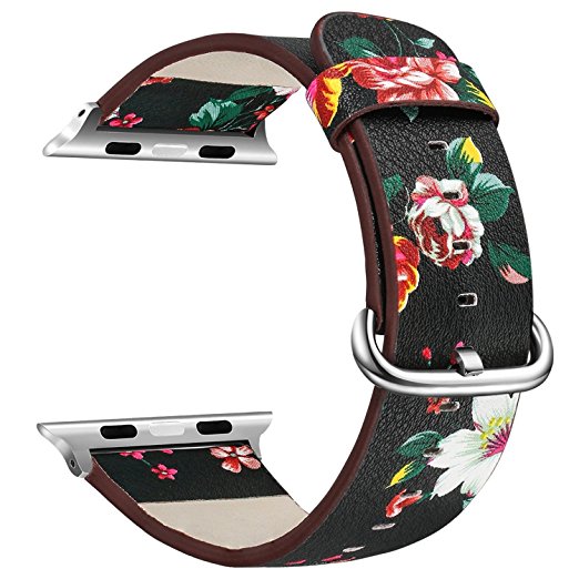 Apple Watch Band,VONTER iWatch Band Strap for Men/Women Model Smart Watch Band National Pattern Leather Band Replacement with Metal Clasp Adapter for Series2/Series1 iWatch Sport Edition