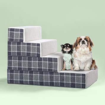 Zinus Cozy Pet Stairs/Pet Ramp/Pet Ladder/Grey Checked