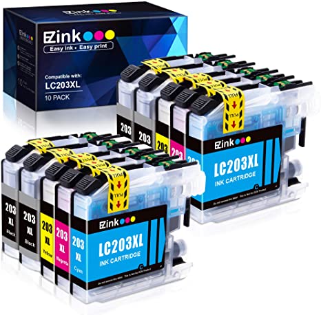 E-Z Ink(TM) Compatible Ink Cartridge Replacement for Brother LC203XL LC201XL LC203 LC201 to use with MFC-J480DW MFC-J880DW MFC-J4420DW MFC-J680DW MFC-J885DW (4 Black, 2 Cyan, 2 Magenta, 2 Yellow, 10 Pack)