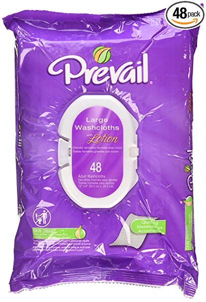 Prevail Quilted Cotton Adult Disposable Large (12" x 8") Washcloths with Lotion 48 CT (2 Packs)