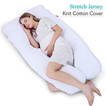 Meiz 60" Pregnancy Pillow U Shaped, Pregnancy Body Pillow with Jersey Knit Washable Cover, White