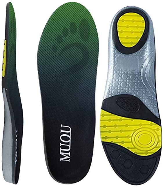 MUOU Sneakers Insoles Inserts Neutral Arch Support Sports Shoes Insole Performance Running Shoes for Men and Women Foot Pain，Relieve Flat Feet, High Arch (Green, 11-12.5 Women/9-10.5 Men)