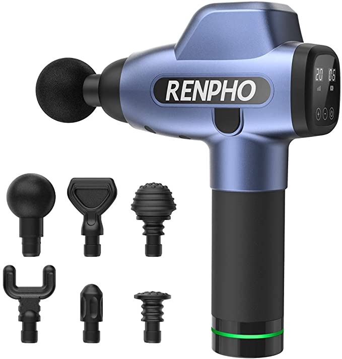 RENPHO Massage Gun Deep Tissue, Muscle Massager for Athletes, Powerful Handheld Quiet Purcussion Massager for Pain Relife with 20 Speed Levels 6 Attachment Heads, Gym Office Home Post-Workout