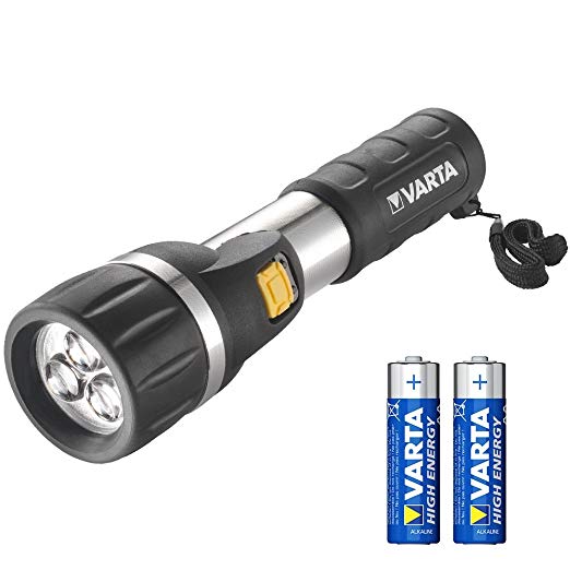 Varta 3x 5mm LED Daylight Flashlight incl. 2x High Energy AA Batteries Flashlight Light Lamp Flashlight for household, camping, fishing, garage, emergencies, power failures, outdoor