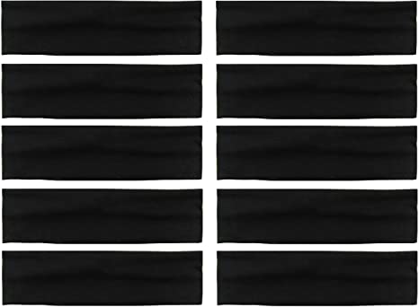 Styla Hair 10 Pack Yoga Headbands - Elastic Cotton Multi-Function Sports Head Bands Stretchy Wraps (Black)