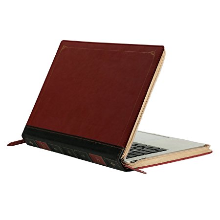 Mosiso Vintage Classic Premium PU Leather Zipped Book Sleeve Cover for Newest MacBook Pro 13 Inch with/without Touch Bar (A1706/A1708, 2017 & 2016 Release), Wine Red