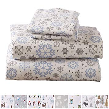 Home Fashion Designs Stratton Collection Extra Soft Printed 100% Turkish Cotton Flannel Sheet Set. Warm, Cozy, Lightweight, Luxury Winter Bed Sheets Brand. (California King, Snowflake)