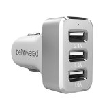 bePowered 51 Amp Multiple USB Car Charger for Apple and Android Devices - The Silver Bolt - w Lifetime Warranty and Free PDF