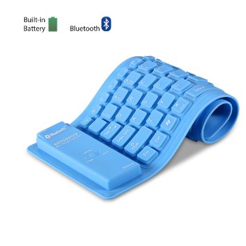 LONRIC Rechargeable Flexible Folding Silicone Bluetooth Keyboard Waterproof for Windows Android IOS PC Laptop Tablets Smartphones- Blue