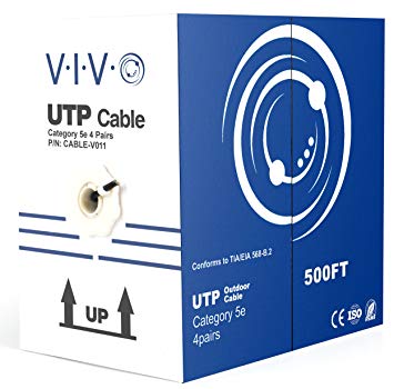 VIVO Black 500ft Bulk Cat5e, CCA Ethernet Cable, UTP Pull Box | Cat-5e Wire, Waterproof, Outdoor, Direct Burial (CABLE-V011)