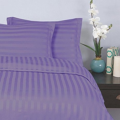 Elegant Comfort® 1500 Thread Count -DAMASK STRIPES- Egyptian Quality Luxury Silky Soft WRINKLE & FADE RESISTANT 3-Piece Duvet Cover Set, King/Cal-King, Lilac