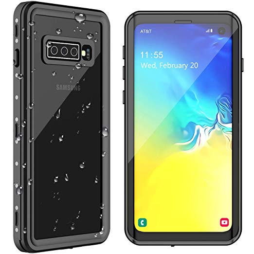 MYJOJO Samsung Galaxy S10 Waterproof Case, Support Biometric Fingerprint Reader Built-in Screen Protector Rugged 360° Shockproof Waterproof Case for Samsung S10(2019)- Black Gray