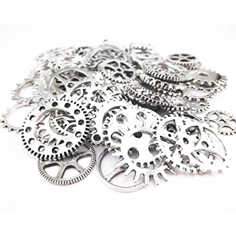 Honbay 150g Steampunk Gears, Antiqued Bronze Steampunk Watch Gear - Pendant Clock Watch Wheel Gear Charms for Crafting, Jewelry Making and More (Silver)