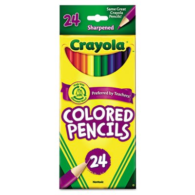 Crayola Products - Crayola - Long Barrel Colored Woodcase Pencils 33 mm 24 Assorted ColorsSet - Sold As 1 Set - Presharpened points - Bright colors and smooth laydown - Manufactured from reforested wood