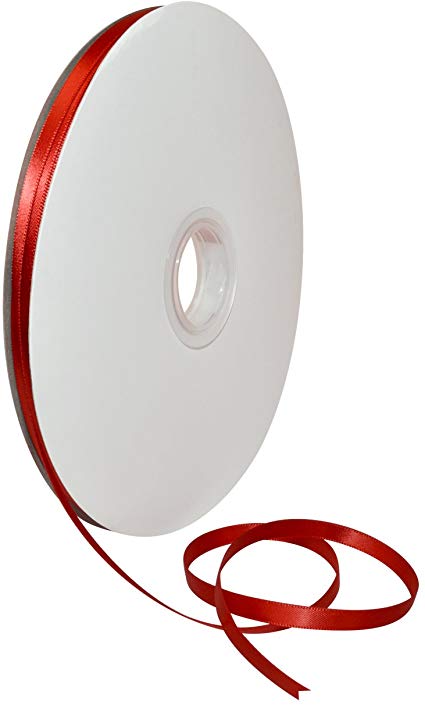 Morex Ribbon 08806/00-250 Double Face Satin Polyester Ribbon, 1/4"/100 yd, Red