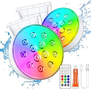 Rechargeable Pool Lights for Above Ground Pools,Waterproof Submersible LED Lights with Remote,Hot Tub Lights Underwater Pool light 16 Colors Dynamic for Pond/Backyard/Party/Vase/Aquarium(2-Pack)