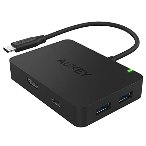 AUKEY USB C Hub HDMI 4 Port USB 3.0   USB C Port with PD ( Power Delivery )   HDMI Port ( 4K Resolution ) for Macbook A1534，Google ChromeBook Pixel C1501W - Black