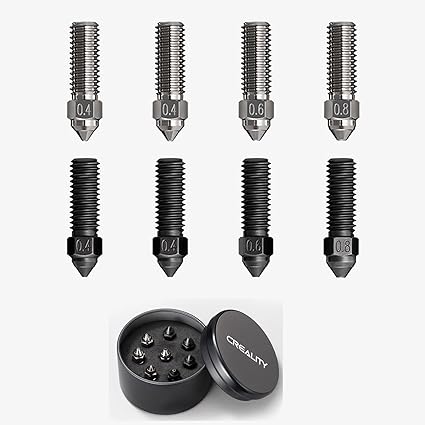 Creality Hardened Steel and Nickel Plating Copper Alloy Nozzle Kit for K1, High Speed and High Flow 0.4, 0.6, 0.8mm Nozzles Kit for Creality K1, K1 Max, CR-M4