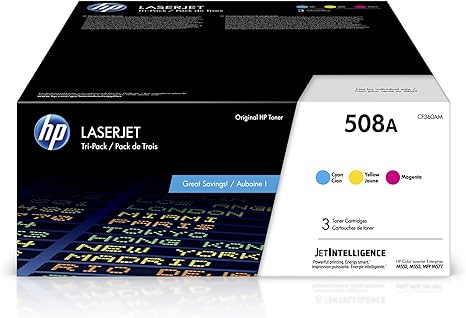 HP Original HP 508A Cyan, Magenta, Yellow Toner Cartridges (3-pack) | Works with HP Color LaserJet Enterprise M552, M553, HP Color LaserJet Enterprise MFP M577 Series | CF360AM