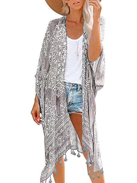 Breezy Lane Women's Kimono Cardigan Summer Swimsuit Coverups Beach Cover Up with Floral Print for Vacation