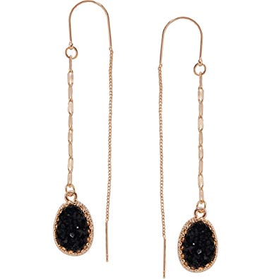 Humble Chic Simulated Druzy Chain Bar Threaders - Gold-Tone Long Sparkly Needle Drop Earrings for Women